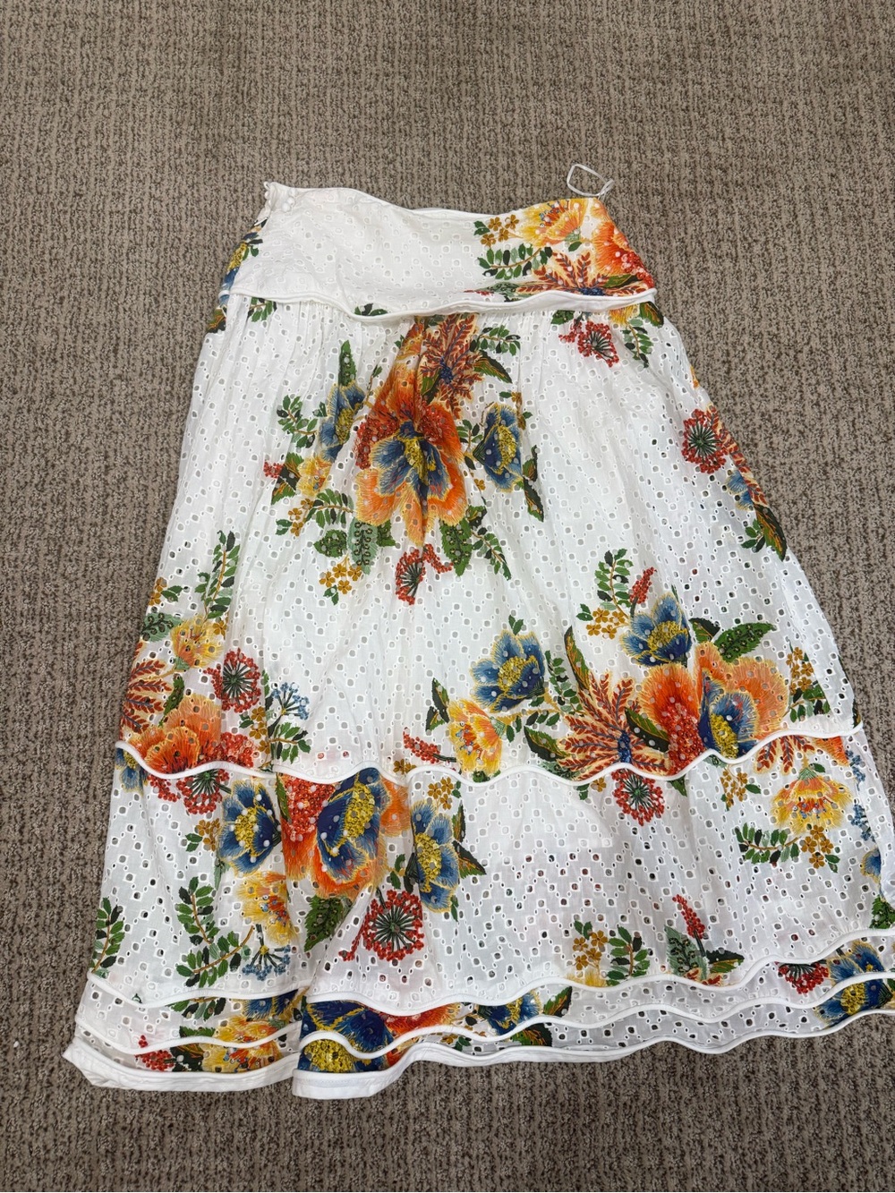 Farm Rio White Eyelet Midi Skirt with Bright Floral Print NWT - Picture 3 of 4